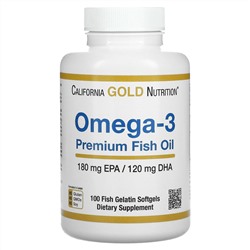 California Gold Nutrition, омега-3, рыбий жир премиального качества, 100 капсул из рыбьего желатина