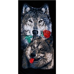 Полотенце   Волк с розой    70*140 см. Махра/велюр
